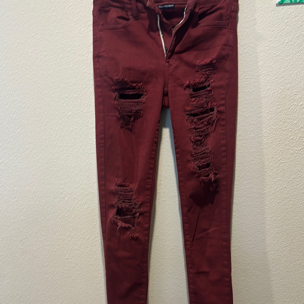 Distressed Burgundy Women Jeans
